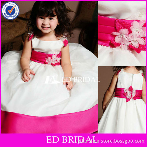 Pink A-line Handwork Flowers Sash Ruched Satin Cinderella Flower Girl Dresses